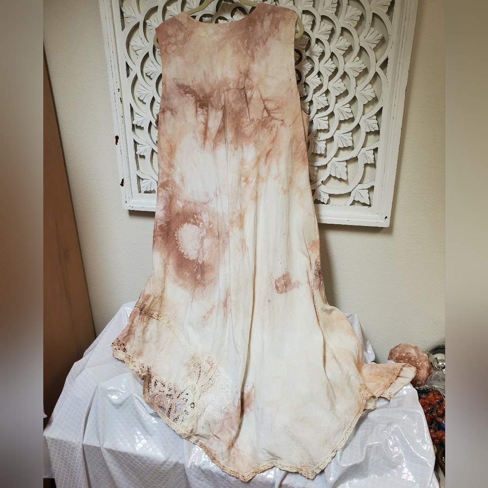Tea Dyed Process On Vintage Coldwater Creek Linen And Lace Dress W24 - Picture 3 of 11